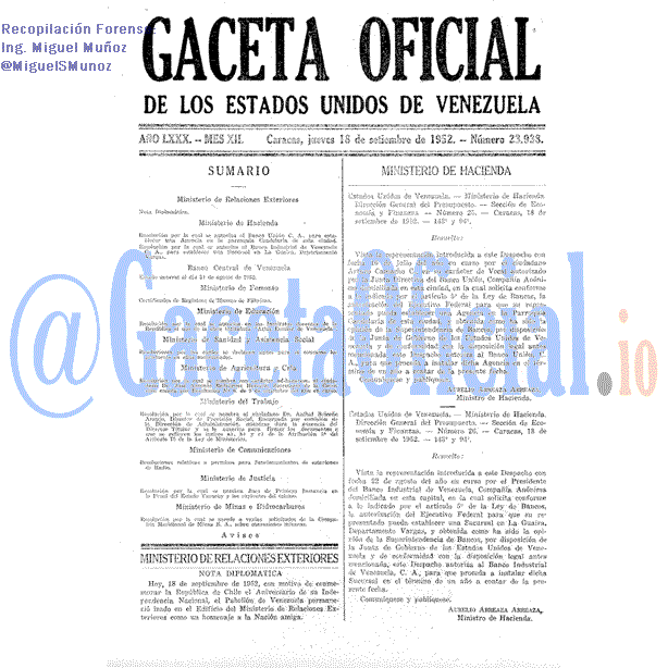 Gaceta Oficial 23938 del 18 Septiembre 1952