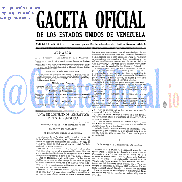 Gaceta Oficial 23944 del 25 Septiembre 1952