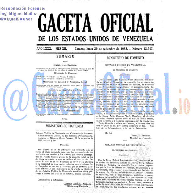 Gaceta Oficial 23947 del 29 Septiembre 1952