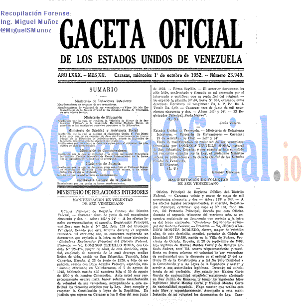 Gaceta Oficial 23949 del 1 Octubre 1952