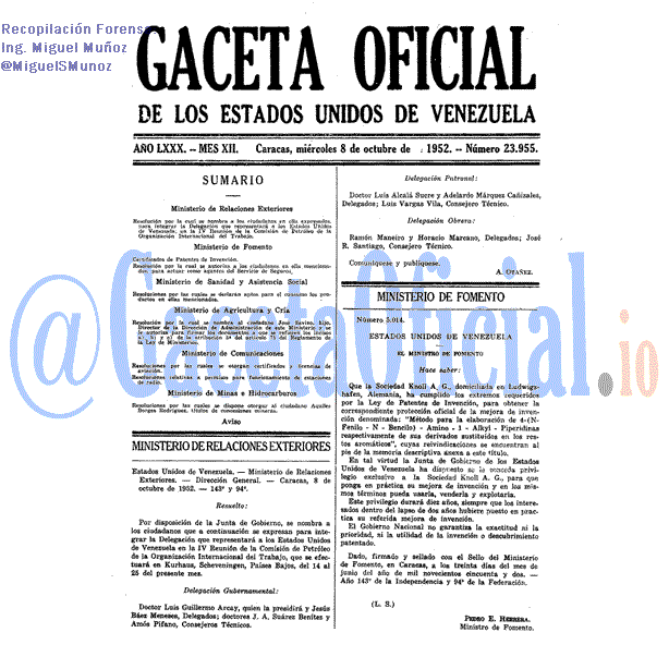 Gaceta Oficial 23955 del 8 Octubre 1952