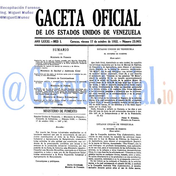 Gaceta Oficial 23963 del 17 Octubre 1952