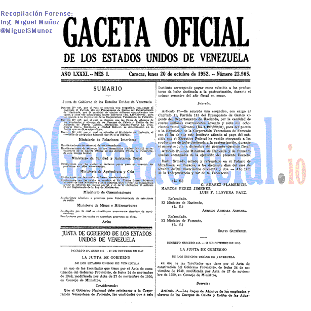 Gaceta Oficial 23965 del 20 Octubre 1952