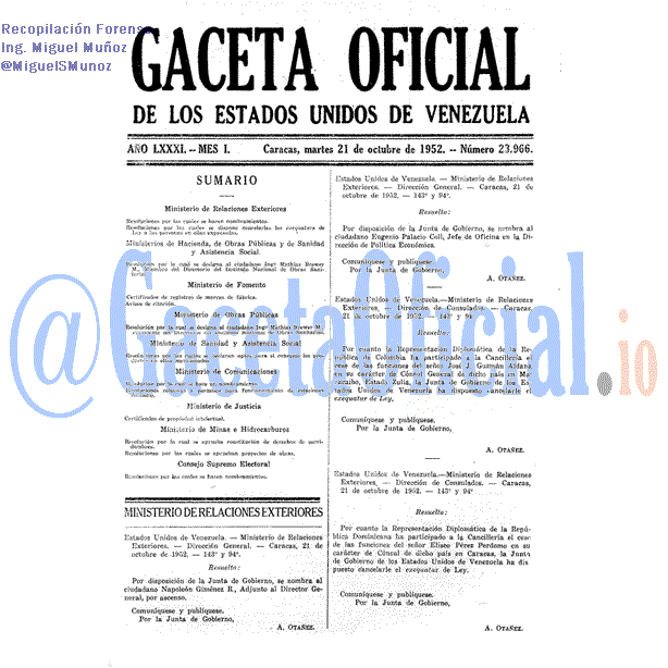 Gaceta Oficial 23966 del 21 Octubre 1952