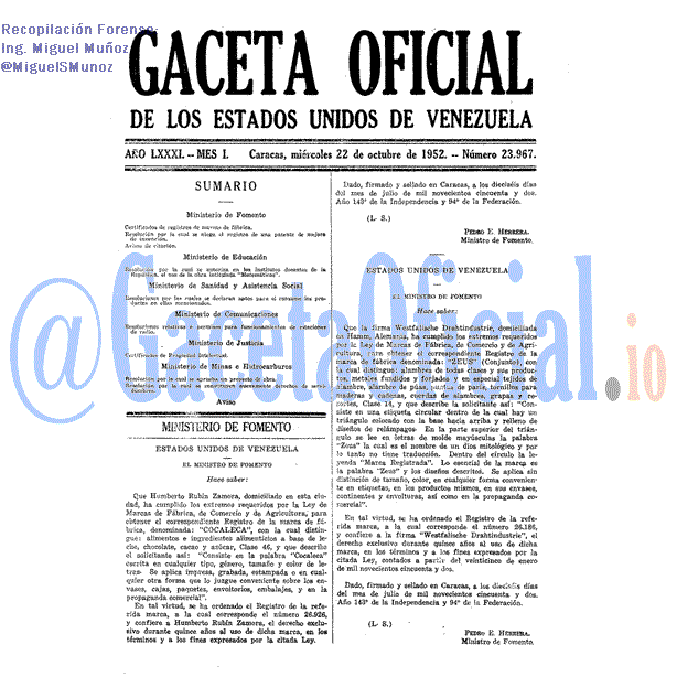 Gaceta Oficial 23967 del 22 Octubre 1952