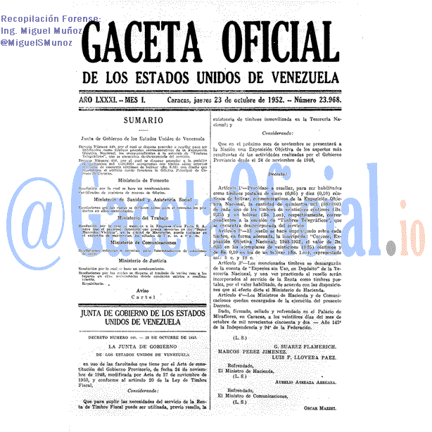 Gaceta Oficial 23968 del 23 Octubre 1952