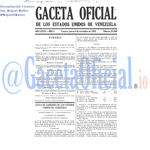 Gaceta Oficial 23980 del 6 Noviembre 1952