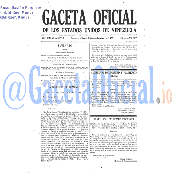 Gaceta Oficial 23982 del 8 Noviembre 1952