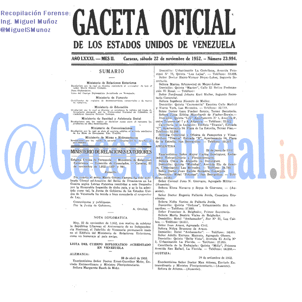 Gaceta Oficial 23994 del 22 Noviembre 1952