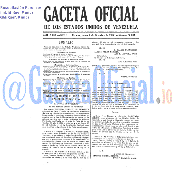 Gaceta Oficial 24004 del 4 Diciembre 1952