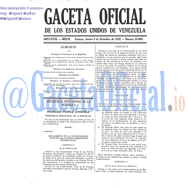 Gaceta Oficial 24005 del 5 Diciembre 1952