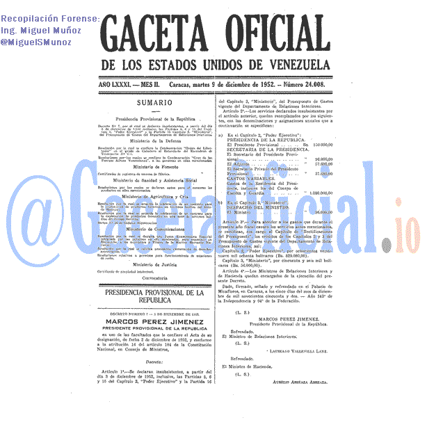 Gaceta Oficial 24008 del 9 Diciembre 1952