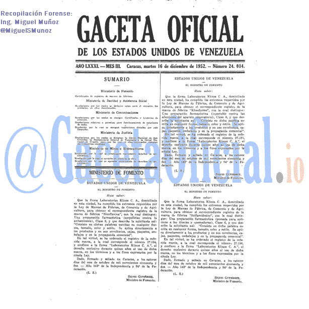 Gaceta Oficial 24014 del 16 Diciembre 1952