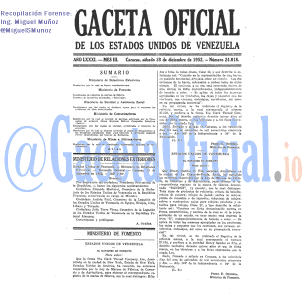 Gaceta Oficial 24018 del 20 Diciembre 1952