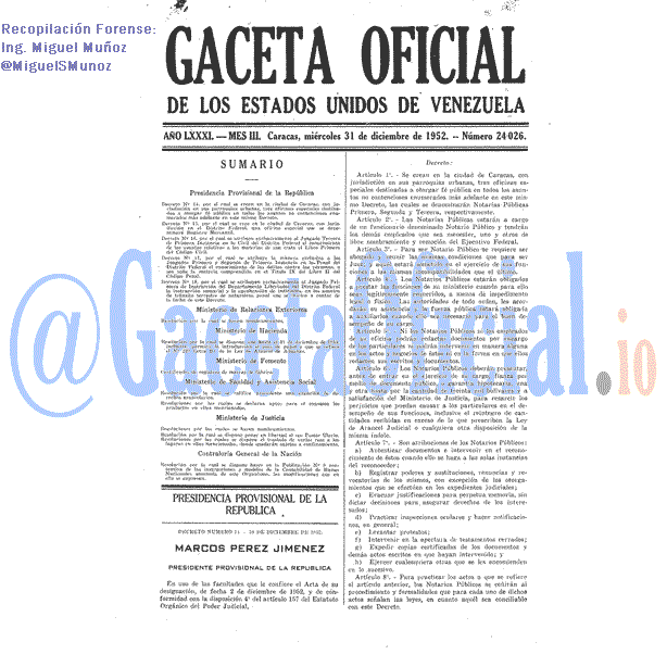 Gaceta Oficial 24026 del 31 Diciembre 1952