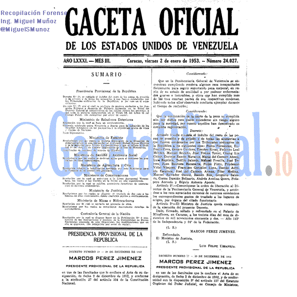 Gaceta Oficial 24027 del 2 Enero 1953