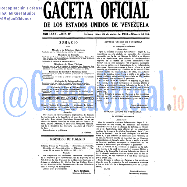 Gaceta Oficial 24047 del 26 Enero 1953