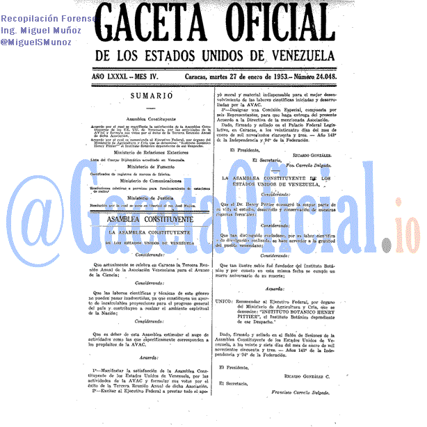 Gaceta Oficial 24048 del 27 Enero 1953