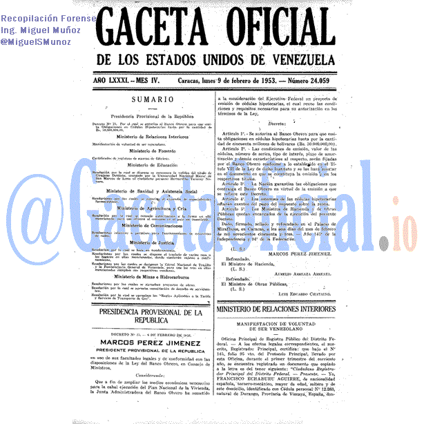 Gaceta Oficial 24059 del 9 Febrero 1953