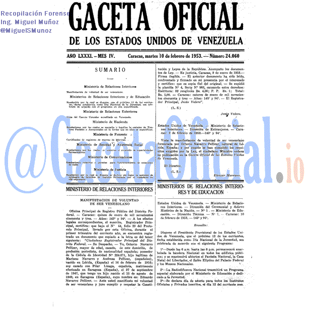 Gaceta Oficial 24060 del 10 Febrero 1953
