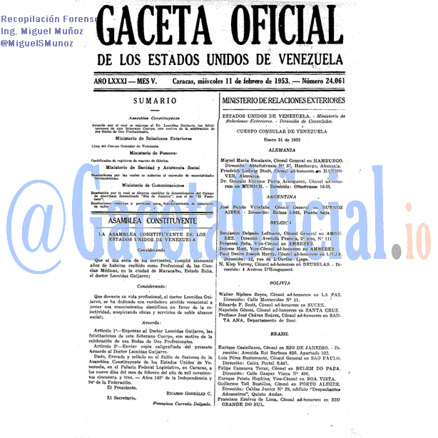 Gaceta Oficial 24061 del 11 Febrero 1953