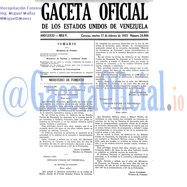 Gaceta Oficial 24066 del 17 Febrero 1953