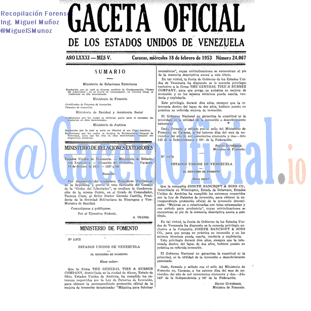 Gaceta Oficial 24067 del 18 Febrero 1953