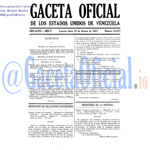 Gaceta Oficial 24071 del 23 Febrero 1953