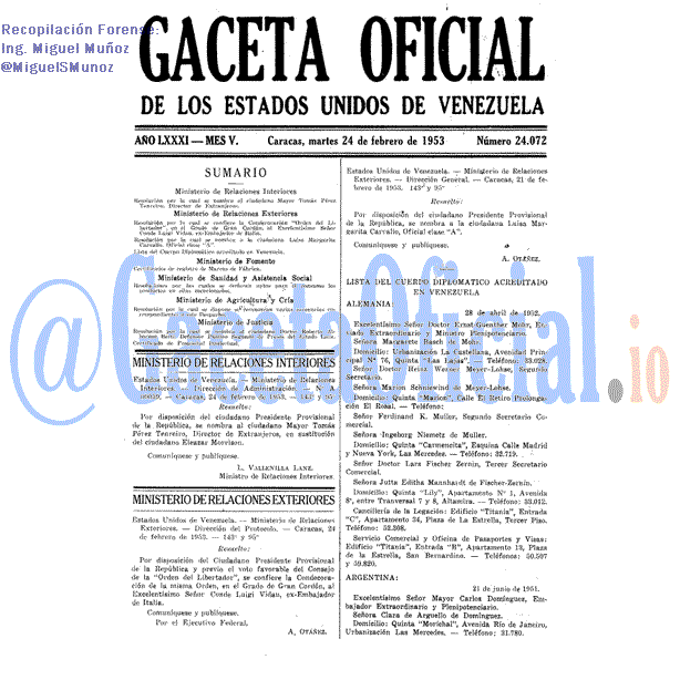 Gaceta Oficial 24072 del 24 Febrero 1953