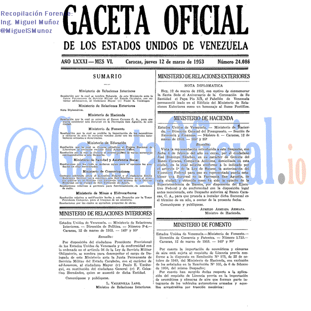 Gaceta Oficial 24086 del 12 Marzo 1953