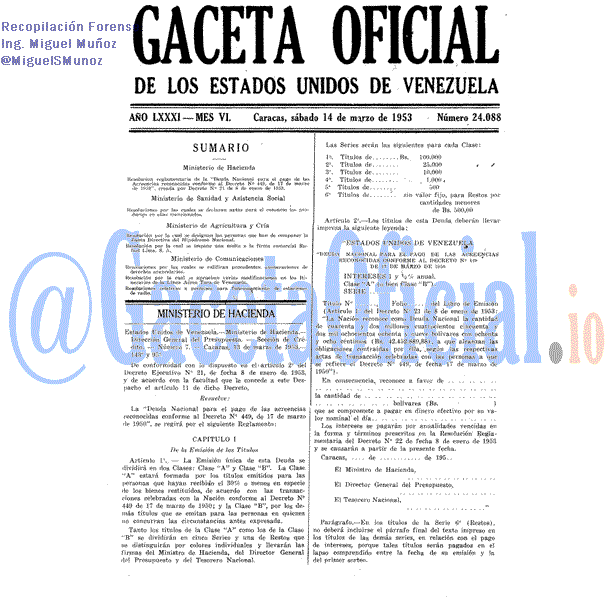 Gaceta Oficial 24088 del 14 Marzo 1953