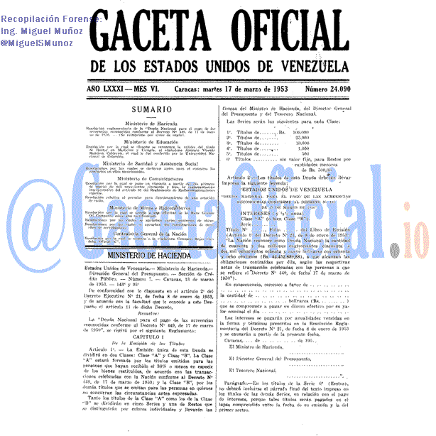 Gaceta Oficial 24090 del 17 Marzo 1953
