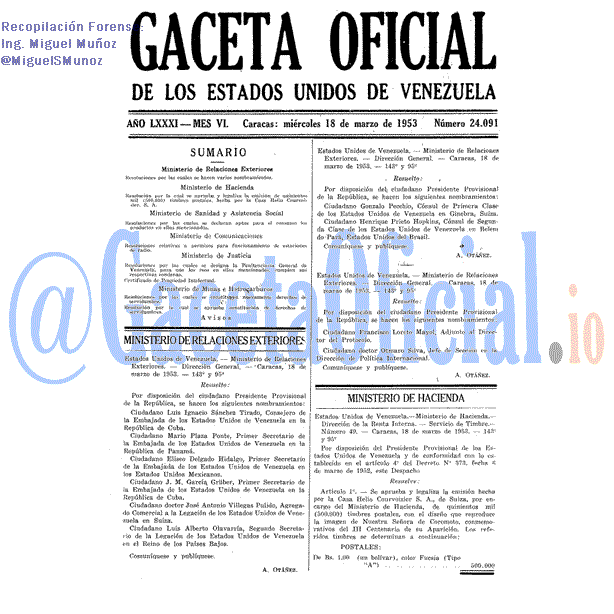 Gaceta Oficial 24091 del 18 Marzo 1953