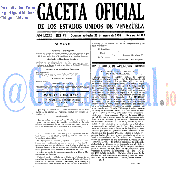 Gaceta Oficial 24097 del 25 Marzo 1953
