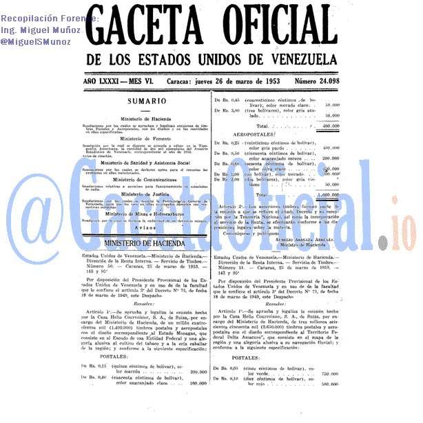 Gaceta Oficial 24098 del 26 Marzo 1953