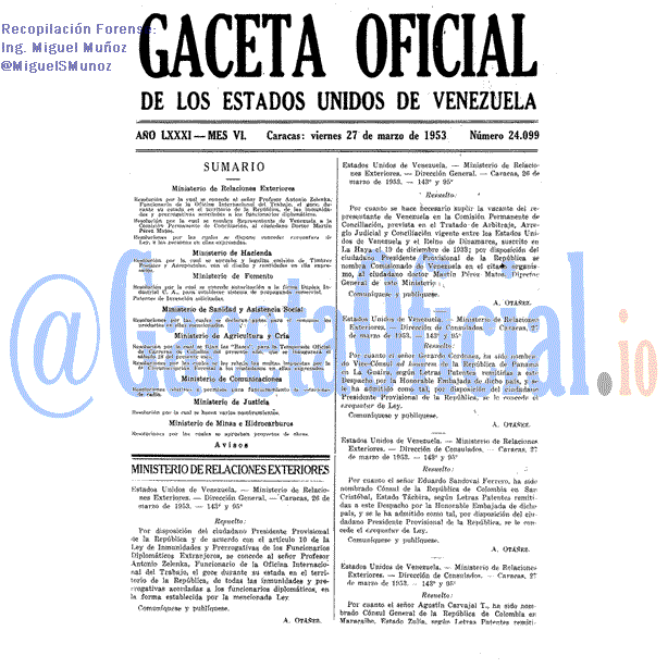 Gaceta Oficial 24099 del 27 Marzo 1953