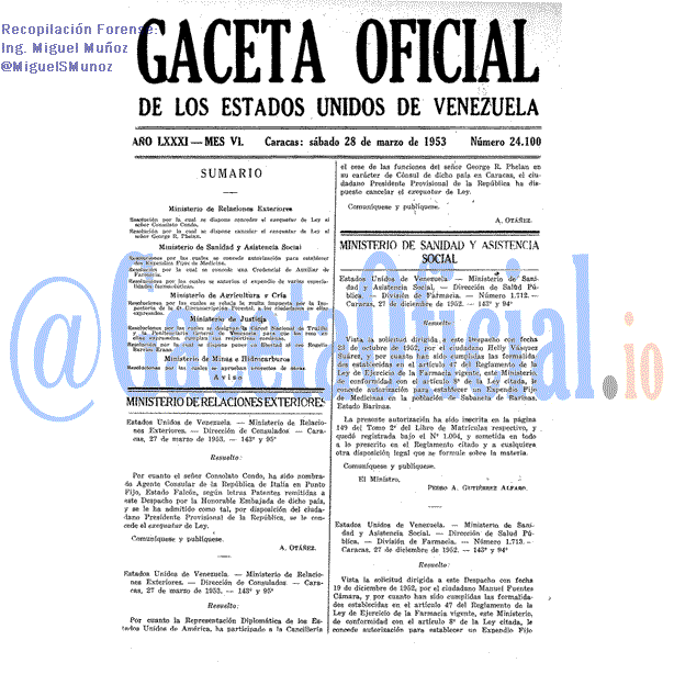 Gaceta Oficial 24100 del 28 Marzo 1953