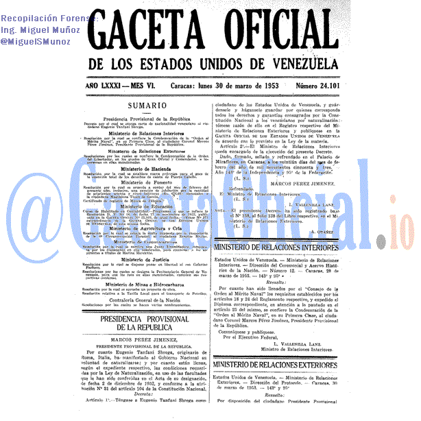 Gaceta Oficial 24101 del 30 Marzo 1953