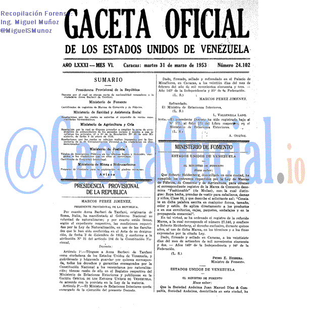 Gaceta Oficial 24102 del 31 Marzo 1953