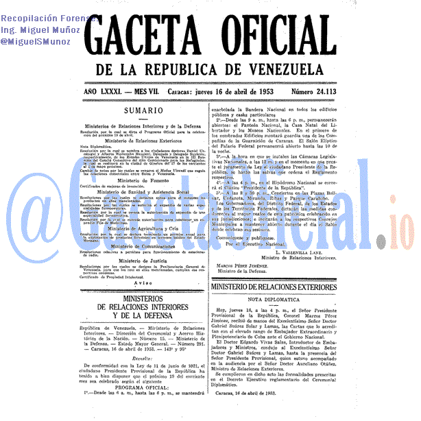 Gaceta Oficial 24113 del 16 Abril 1953