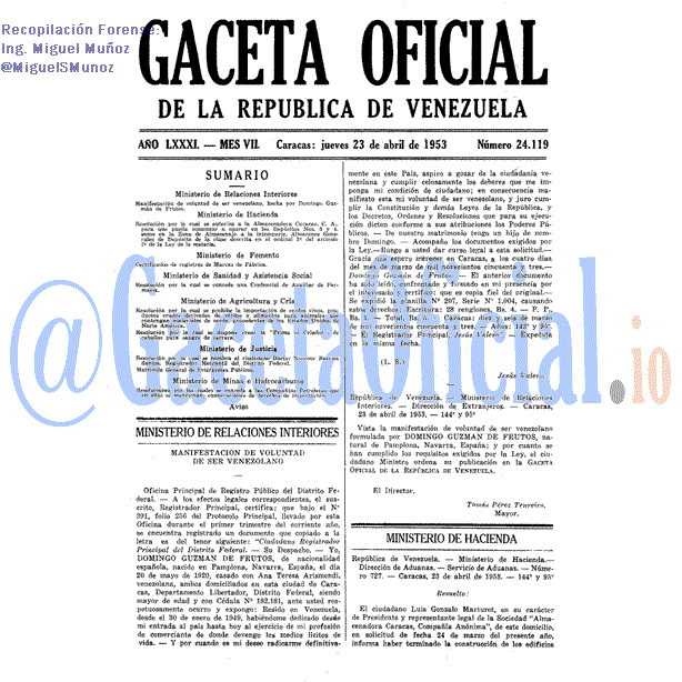 Gaceta Oficial 24119 del 23 Abril 1953