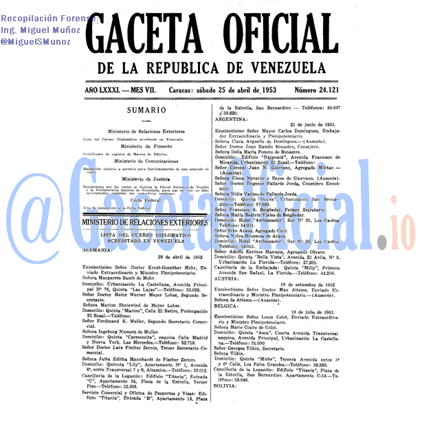 Gaceta Oficial 24121 del 25 Abril 1953