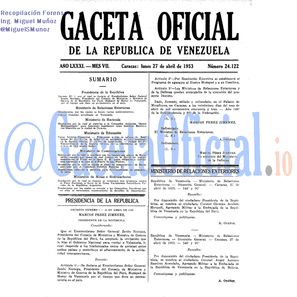 Gaceta Oficial 24122 del 27 Abril 1953