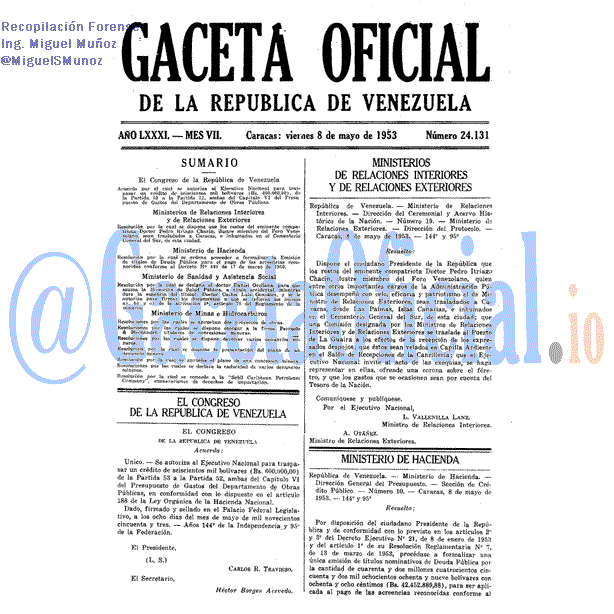 Gaceta Oficial 24131 del 8 Mayo 1953