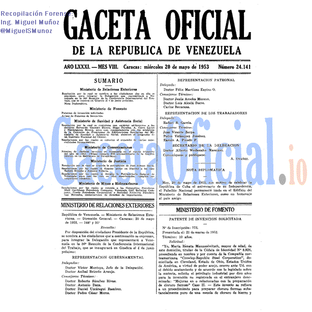 Gaceta Oficial 24141 del 20 Mayo 1953