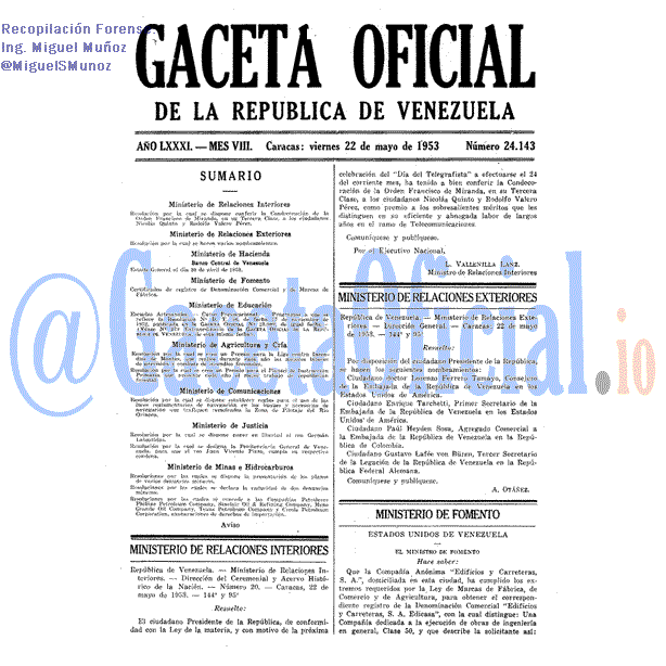 Gaceta Oficial 24143 del 22 Mayo 1953