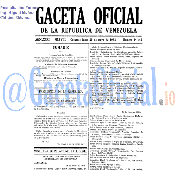 Gaceta Oficial 24145 del 25 Mayo 1953