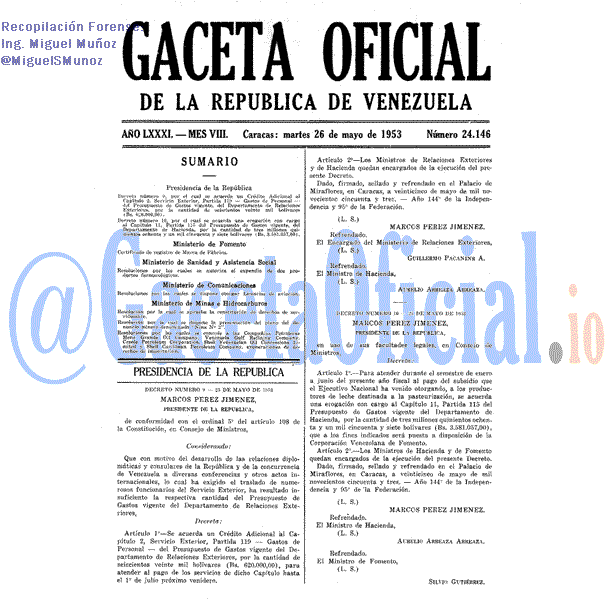 Gaceta Oficial 24146 del 26 Mayo 1953
