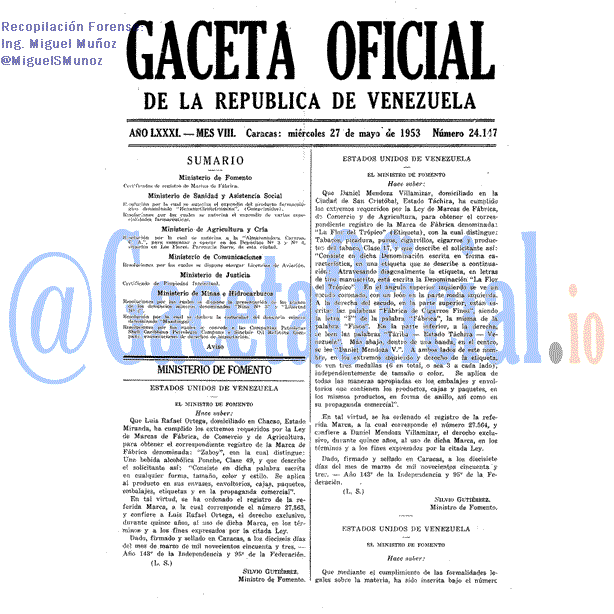 Gaceta Oficial 24147 del 27 Mayo 1953
