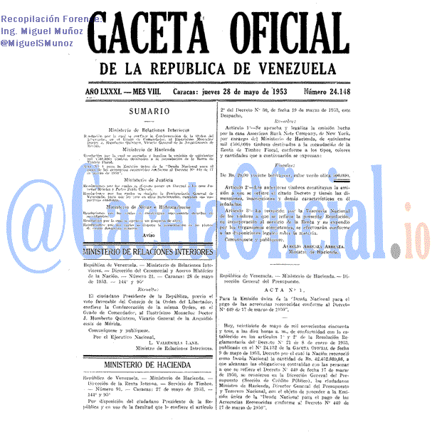 Gaceta Oficial 24148 del 28 Mayo 1953